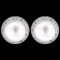 Cercei din Argint 925 cu Perle Naturale si Diamante