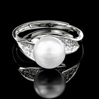 Inel din Argint 925 cu Perla Naturala si Diamante